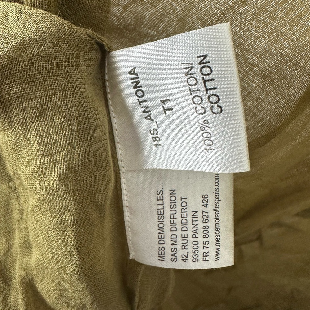 FC Mes Demoiselles Cotton Oversized Sheer Shirt – Olive Size 1 , FR 38/40 US 10 - Picture 3 of 9
